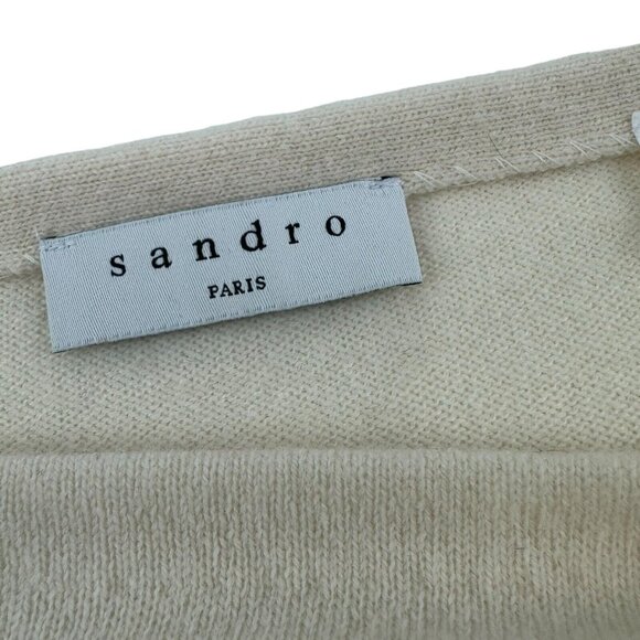 Sandro Paris Cream Long Sleeve Scoop Neck Wool Cashmere Sweater Womens Size 3 - Picture 2 of 7